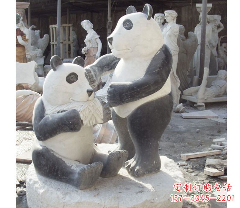 信阳母子熊猫石雕,传达真挚的亲情