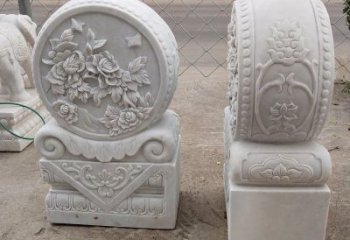 信阳汉白玉牡丹花门墩雕塑