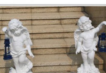 信阳领雕塑-汉白玉小天使公园西方人物路灯石雕