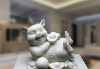 信阳汉白玉动物雕塑，招财猪石雕精美装饰