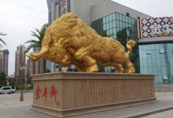 信阳鎏金开荒牛铜雕像，城市街道景观动物雕塑