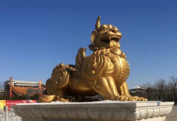 信阳鎏金铜獬豸雕塑-给您的园林更多灵魂