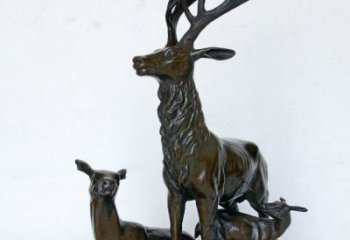 信阳艺术之美，母子鹿驯鹿铜雕