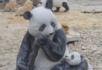 信阳母子熊猫石雕仿真动物雕塑