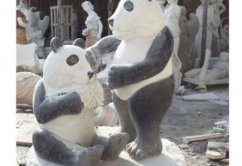 信阳母子熊猫石雕，传达真挚的亲情
