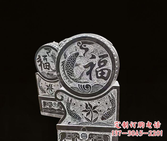 信阳年年有余雕塑-门墩仿古抱鼓石