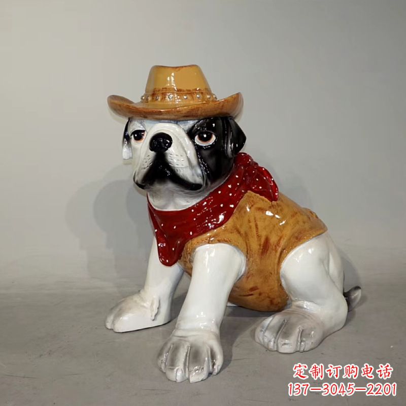 信阳任性可爱的牛仔造型斗牛犬雕塑