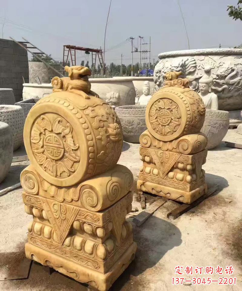 信阳福瑞貔貅抱鼓石雕塑,传承中国古老文化