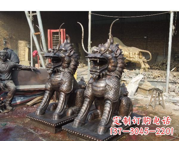 信阳中领雕塑打造精美辟邪麒麟铜雕