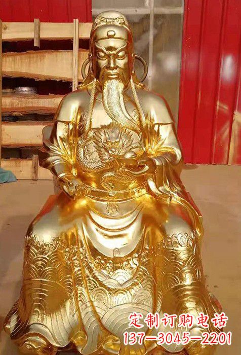 信阳传承经典,漆金关公神像雕塑