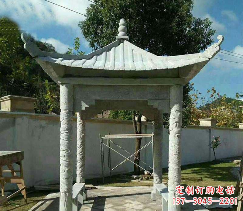 信阳精美绝伦的青石单层四角凉亭雕塑