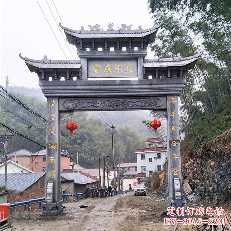 信阳青石单门石牌坊——精美传承中国传统文化雕塑