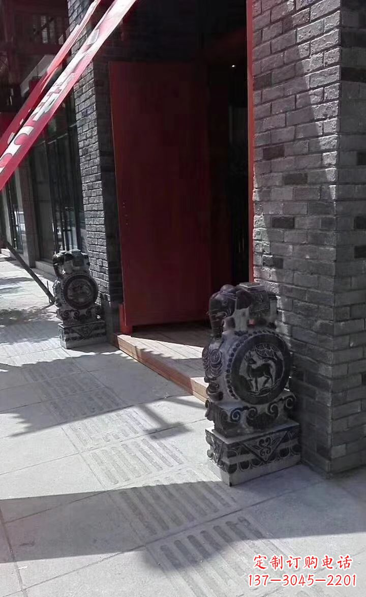 信阳青石雕刻大象门墩抱鼓石