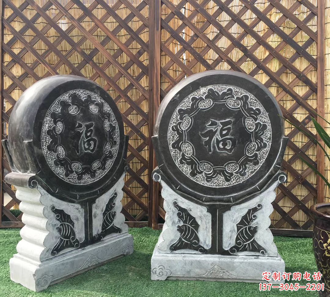信阳青石仿古福字抱鼓雕塑,让您的家园更加美观