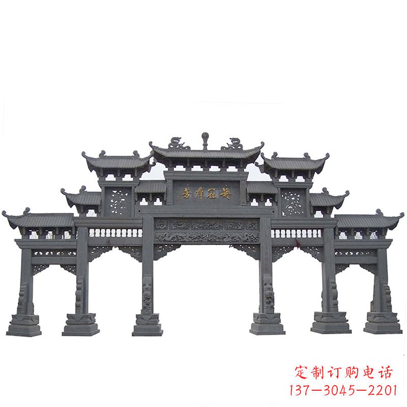 信阳传承千年历史青石仿古五门石雕牌楼