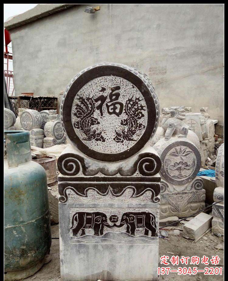 信阳青石凤凰浮雕抱鼓石,精致历久弥新
