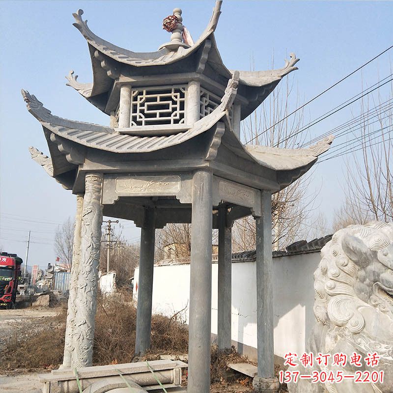 信阳典雅精美的青石六角石凉亭雕塑