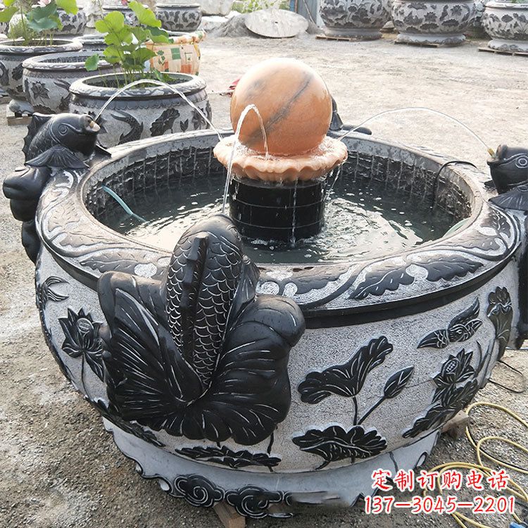 信阳青石鱼缸雕塑,装点您的生活