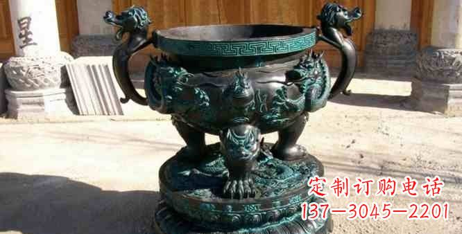 信阳精美青铜祭祀圆香炉雕塑