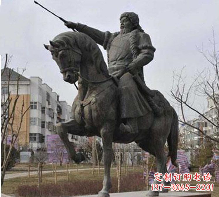 信阳精致雕刻成吉思汗青铜骑马