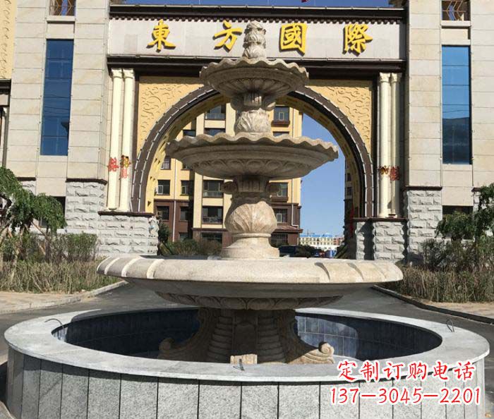 信阳三层欧式喷泉石雕,为小区增添质感