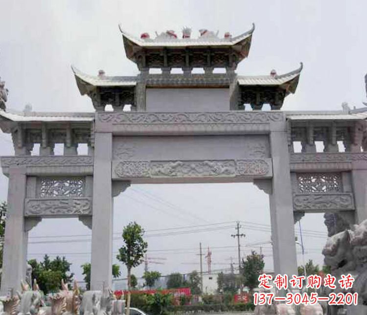 信阳中领雕塑-三门牌坊大理石石雕