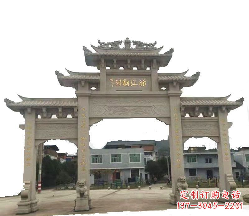 信阳三门牌坊仿古石雕,雕刻精美传承传统
