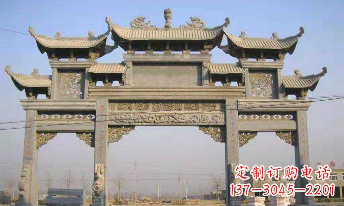 信阳特色街角石雕牌坊精致典雅的装点