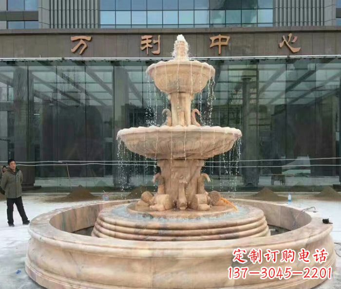 信阳商场门口晚霞红三层欧式喷泉石雕