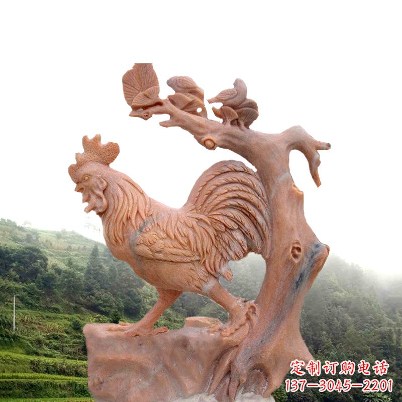 信阳中领雕塑:酉鸡晚霞红石动物雕塑