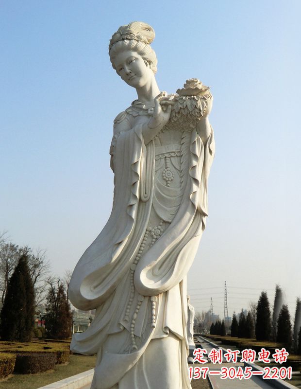 信阳古典美女雕塑——十二花神之四月牡丹杨玉环汉白玉