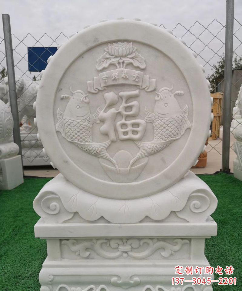信阳装饰福字图案的雕塑石门墩