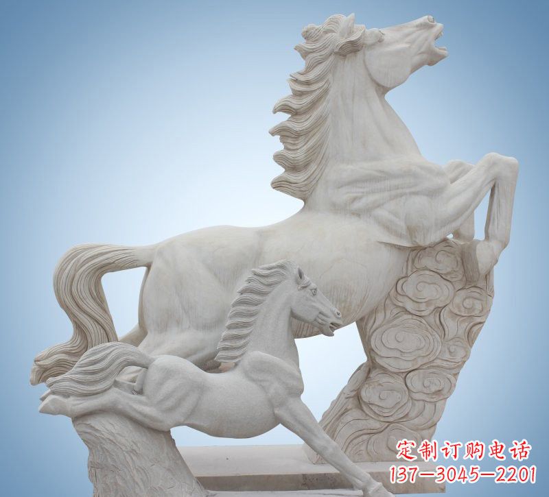 信阳精致石质母子奔马雕塑