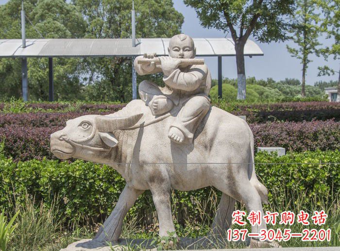 信阳石雕牧童牛雕塑,让传统气息永存