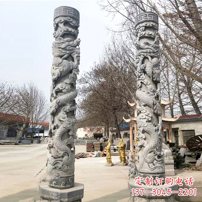 信阳中领雕塑传统工艺制作精美石雕盘龙柱