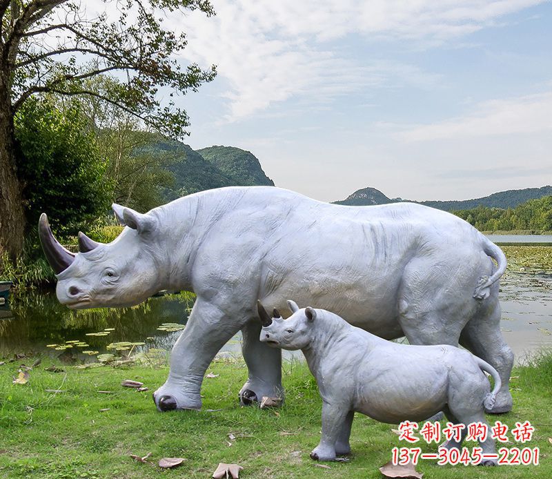 信阳石雕犀牛母子雕塑