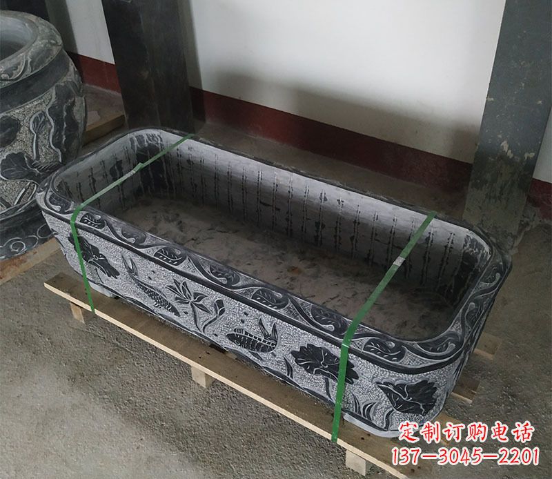 信阳石浮雕鱼缸仿古鱼缸石雕