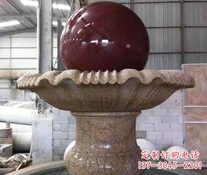 信阳石来运转小型风水球喷泉石雕 (2)