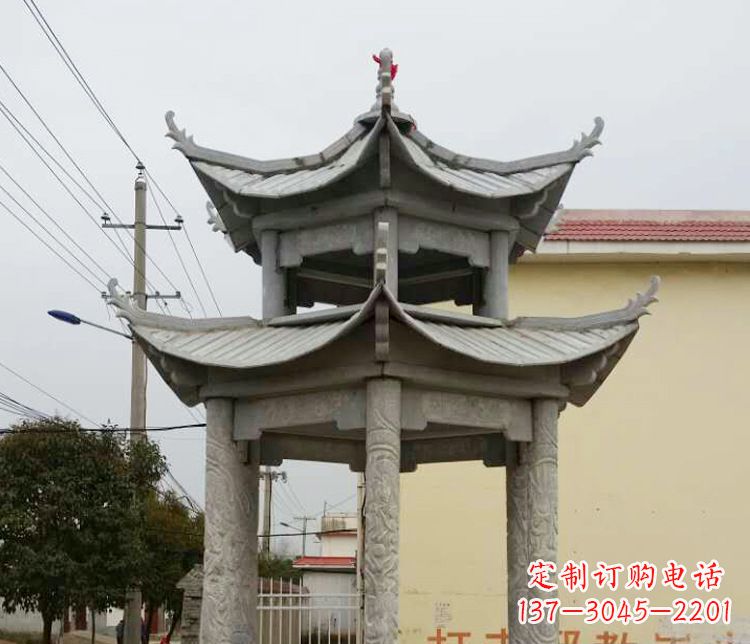 信阳双层仿古凉亭石雕 (2)