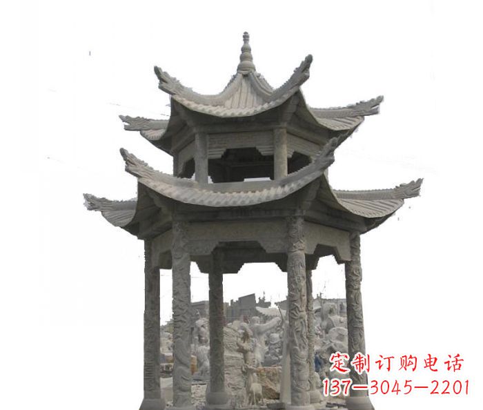 信阳双层仿古石雕凉亭 (2)