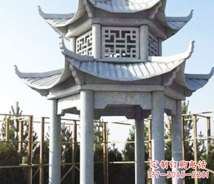 信阳双层仿古石凉亭石雕_2