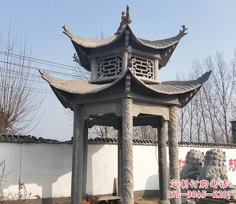 信阳双层户外凉亭石雕 (2)