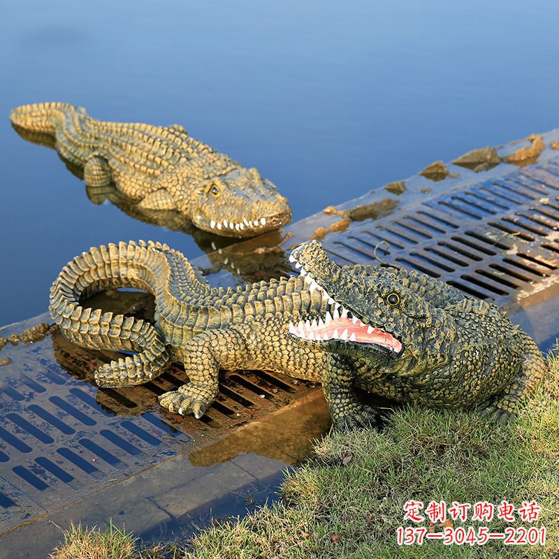 信阳水塘动物摆件玻璃钢仿真鳄鱼
