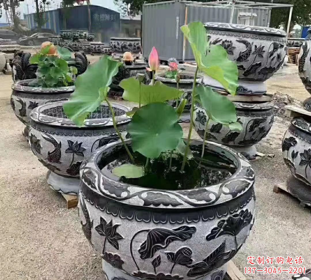 信阳睡莲石浮雕花盆雕塑公园景观雕塑