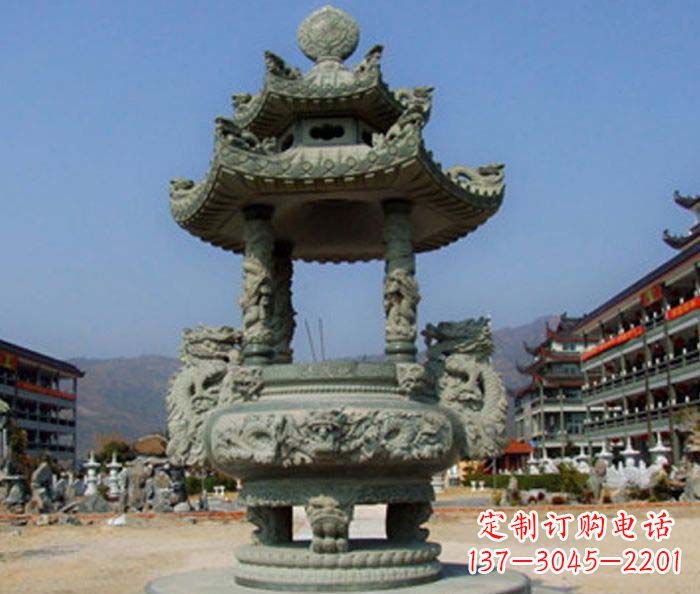 信阳寺庙景观仿古石香炉