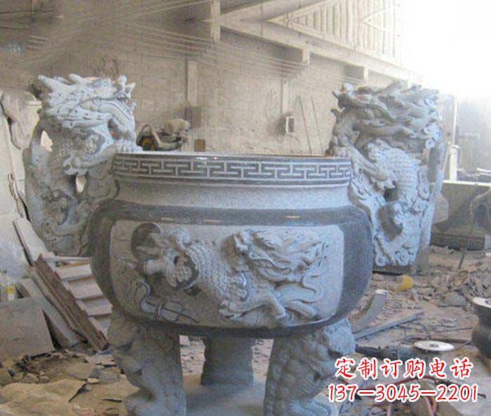 信阳寺庙景观龙头水缸石雕