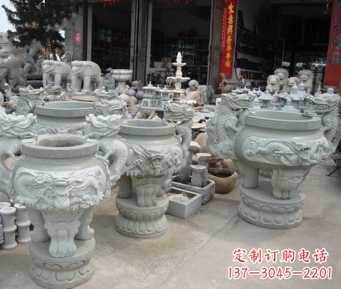 信阳寺庙景观龙头石雕水缸