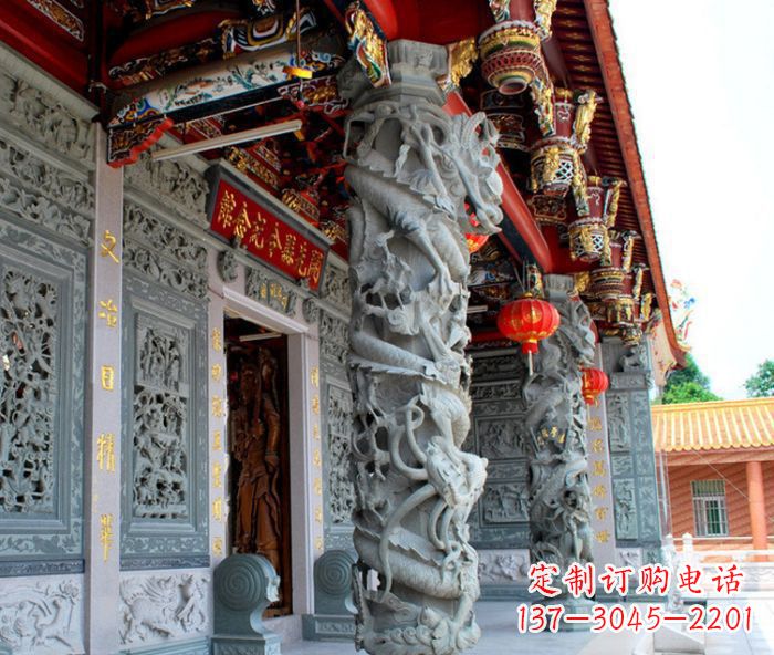 信阳寺庙景观龙柱石雕