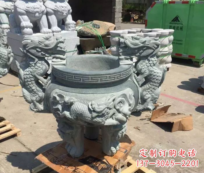 信阳寺庙景观青石龙头香炉石雕 (2)