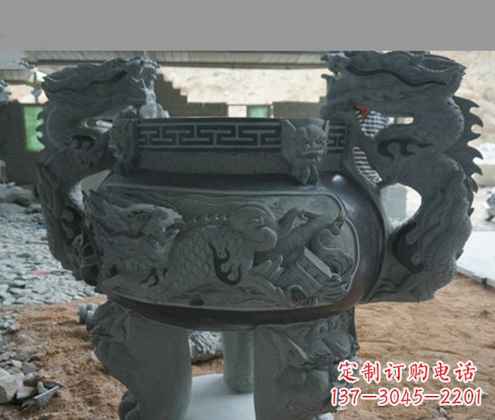 信阳寺庙景观青石龙头香炉石雕